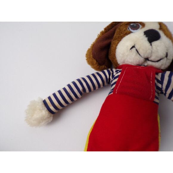 Vintage Anntoy Co. Ltd. Plush Dog Red Overalls Blue Stripes Long Legs Hong Kong - Picture 5 of 6